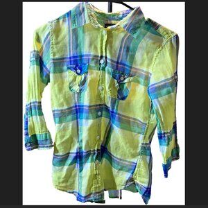 American Eagle Outfitters Yellow Green Favorite Fit Blouse, Size XS